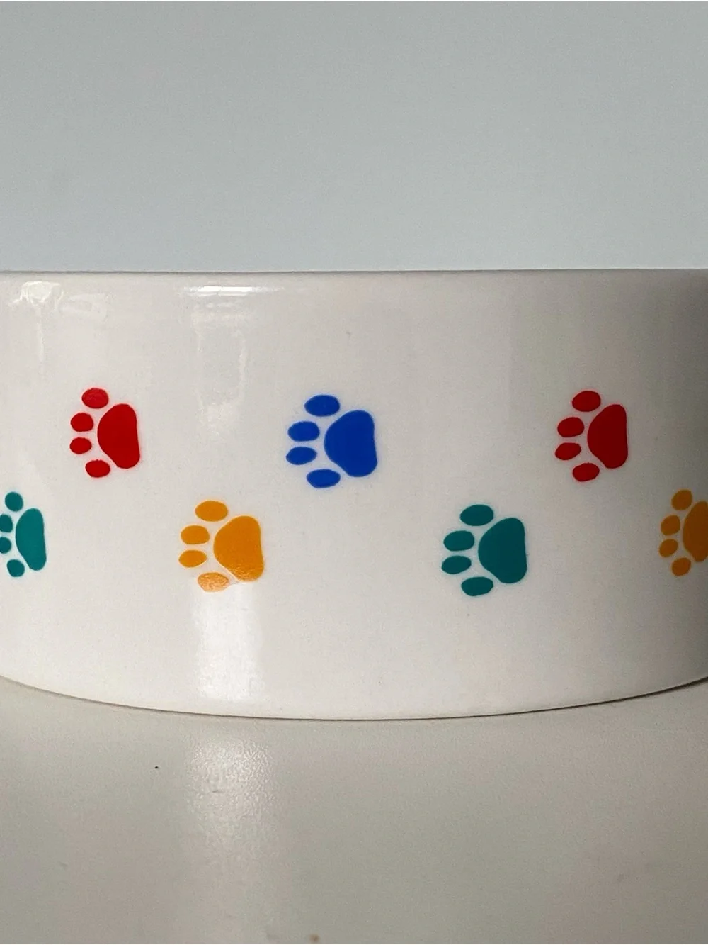 Spot Brand Dog Bowl White With Colorful Paw Prints Ceramic Pet 5” Cat Dish EUC